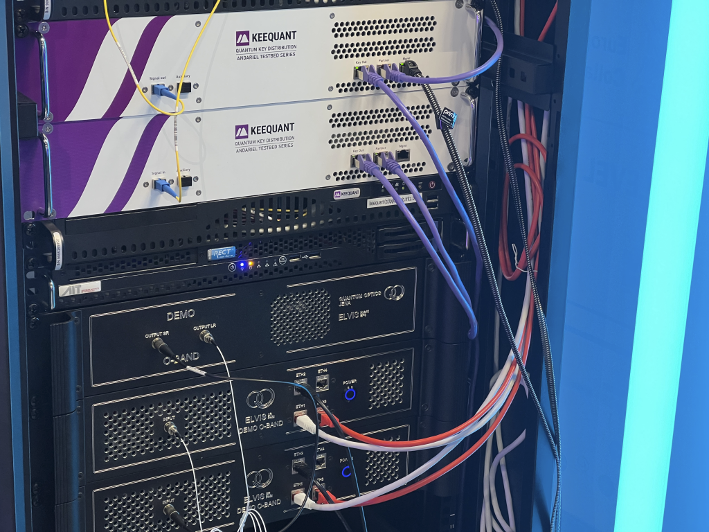 Close up of the QKD-KMS by AIT alongside the QKD devices